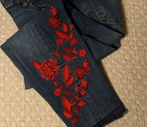 KFTK, 18 Connie ankle skinny jean, red embroidery